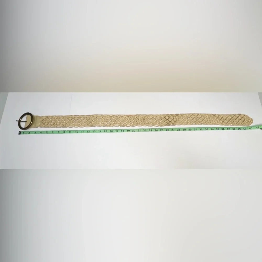 Vintage Woven Cotton Belt Brass Alloy Buckle Women’s L Boho Neutral Classic